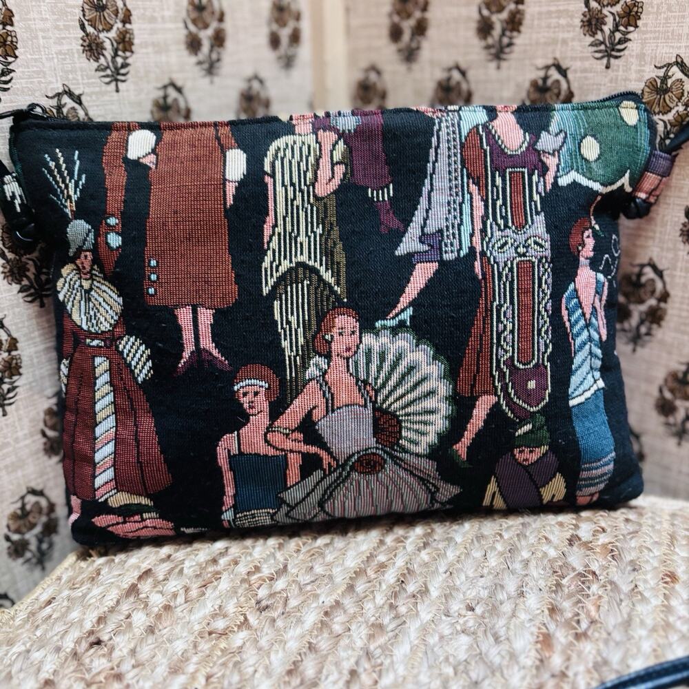 Vintage Art Deco Flapper Girls Tapestry Gatsby Crossbody Bag by Pinky Miami